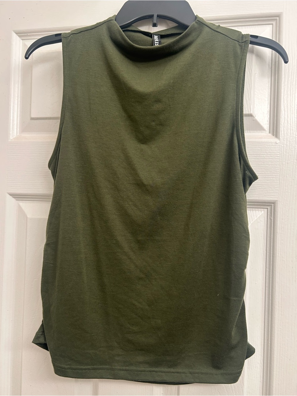 Sleeveless Mock Neck Tank Top Skirt Set in Olive Green by
